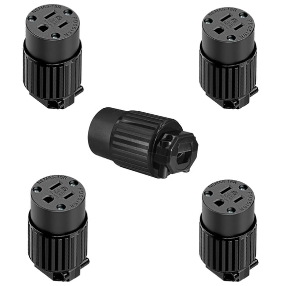 Strhowill 5 Pack Black Nema 5-15R Self Wiring Electrical Outlet Receptacle, 15A 125V, 3-Prong Grounded Socket for Appliance, Computer, Power Strip