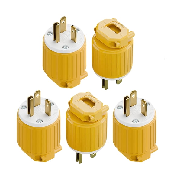 Strhowill 5 Pack NEMA 5-20P Male Plug, 20A 125V Heavy Duty Straight Blade Replacement Connector, Power Cord End for Generators, Power Tools, Saws, Computers & Industrial Equipment,Yellow