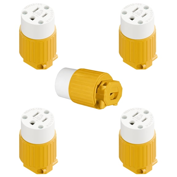 Strhowill 5 Pack Yellow Nema 5-15R Self Wiring Electrical Outlet Receptacle, 15A 125V, 3-Prong Grounded Socket for Appliance, Computer, Power Strip