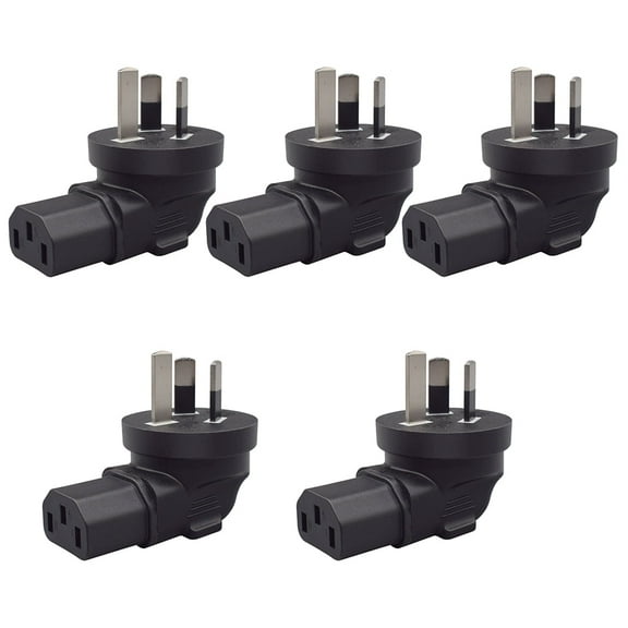 Strhowill 5 Pcs AU to C13 Right Angle Power Adapter, Converts Australian 3-Pin Plug to IEC C13 90 Degree  Connector for Computer, Monitor, Server - Space Saving Desig