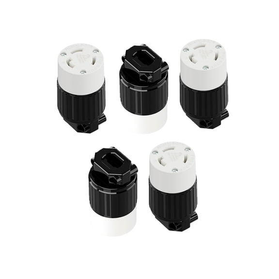 Strhowill 5 Pcs NEMA L6-30R Locking Receptacle, 30A 250V Twist-Lock Female Connector for Generator, RV, and Industrial Power Distribution, Heavy Duty Replacement SocketBlack & White