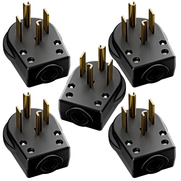 Strhowill 5 pcs NEMA 14-30P Right Angle Male Plug, 30 Amp 125/250V DIY Hardwiring 4-Prong Dryer & EV Charger Replacement Plug, Black