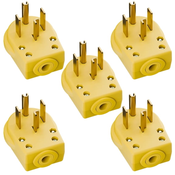 Strhowill 5 pcs NEMA 14-30P Right Angle Male Plug, 30 Amp 125/250V DIY Hardwiring 4-Prong Dryer & EV Charger Replacement Plug, Yellow