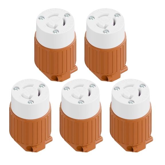 Strhowill 5 pcs NEMA L5-15R Straight locking Female Plug, 15A 125V Field Wireable Receptacle,DIY Replacement Socket for Generators and Portable Power Equipment,orange and white