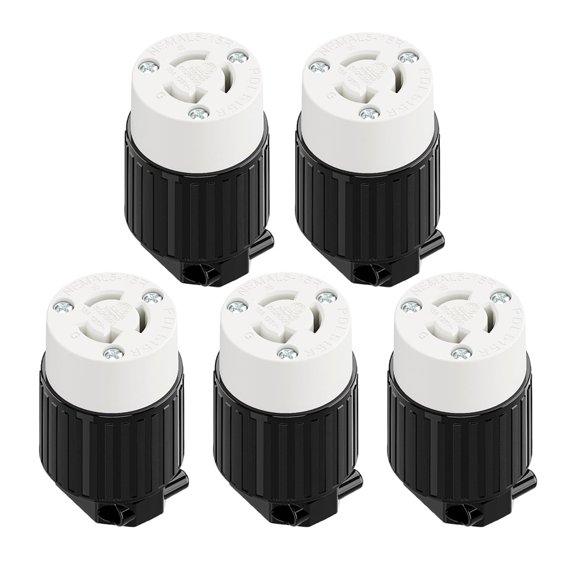 Strhowill 5 pcs NEMA L5-15R Straight locking Female Plug, 15A 125V Field Wireable Receptacle,DIY Replacement Socket for Generators and Portable Power Equipment,black and white