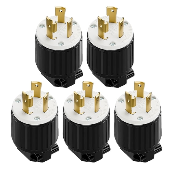Strhowill 5 pcs NEMA L5-30P Straight Male Twist Lock Plug, 30A 125V Self-Wiring Assembly Plug, Black & White, for Generator RV Power Cord