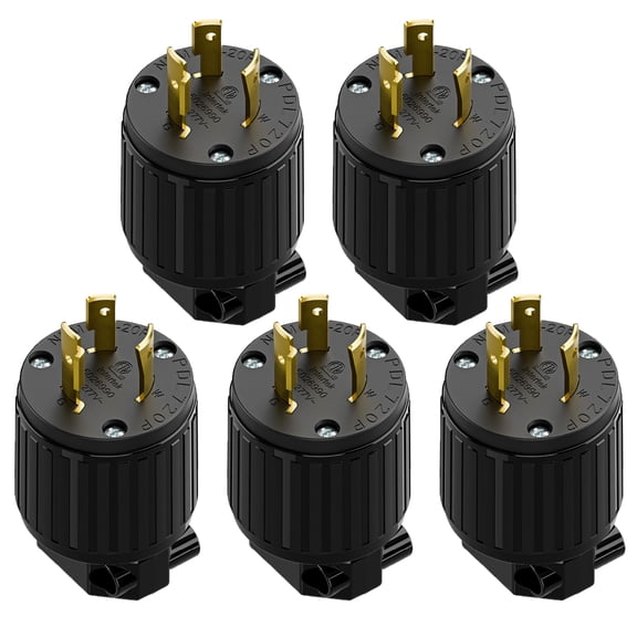 Strhowill 5 pcs NEMA L7-20P Twist Lock Male Plug, 20 Amp 277V Straight Locking Plug,Field Wireable Assembly Plug for Commercial Lighting & Industrial Power Equipment,black