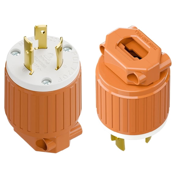 Strhowill 5 pcs NEMA L7-20P Twist Lock Male Plug, 20 Amp 277V Straight Locking Plug,Field Wireable Assembly Plug for Commercial Lighting & Industrial Power Equipment,orange and white