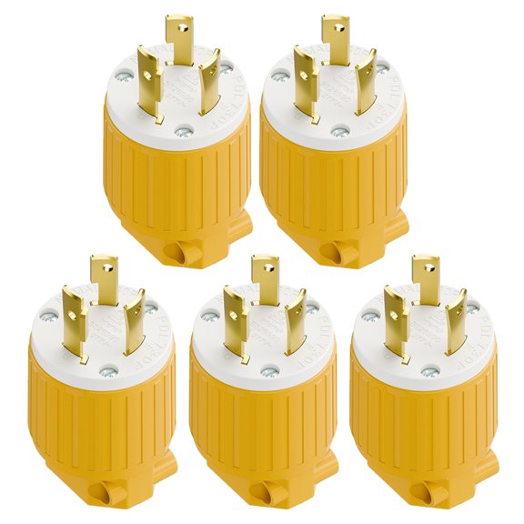 Strhowill 5 pcs NEMA L7-30P Twist Lock Male Plug, 30 Amp 277V Straight Locking Plug,Field Wireable Assembly Plug for Commercial Lighting,Industrial Power Equipment,yellow & white