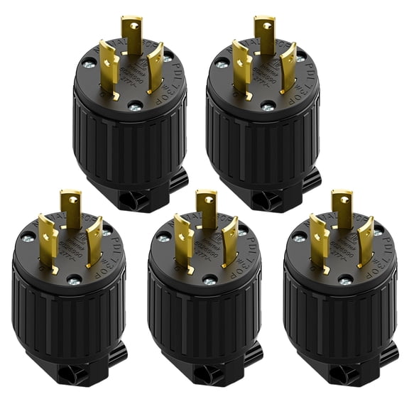 Strhowill 5 pcs NEMA L7-30P Twist Lock Male Plug, 30 Amp 277V Straight Locking Plug,Field Wireable Assembly Plug for Commercial Lighting,Industrial Power Equipment,black