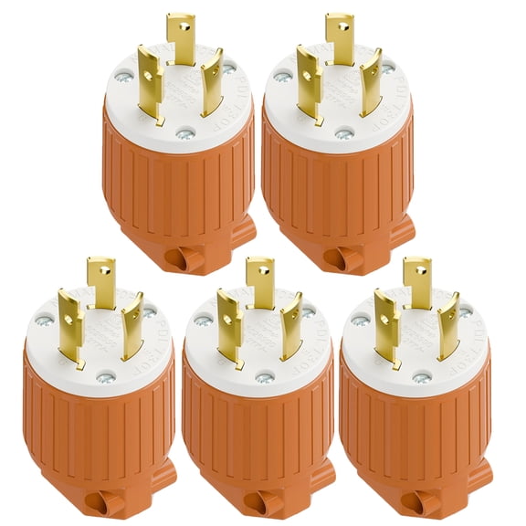 Strhowill 5 pcs NEMA L7-30P Twist Lock Male Plug, 30 Amp 277V Straight Locking Plug,Field Wireable Assembly Plug for Commercial Lighting,Industrial Power Equipment,orange & white