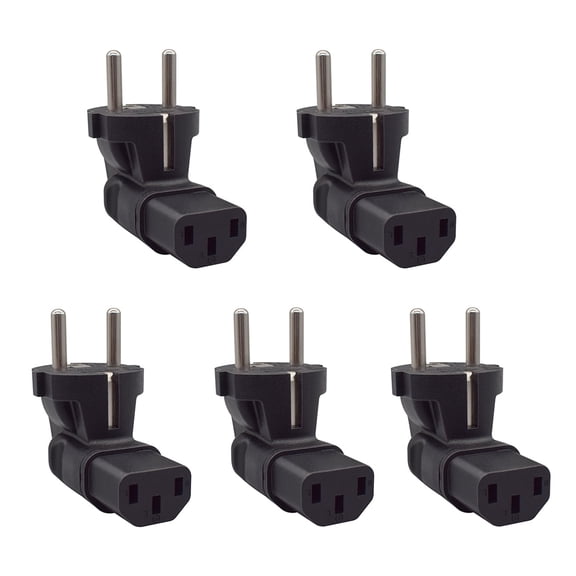 Strhowill 5PCS EU to C13 Right Angle Power Adapter,Converts European Schuko Plug to 90 Degree IEC C13 Connector for Computer, Monitor, Server