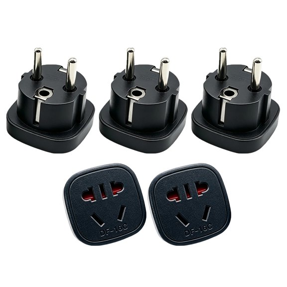 Strhowill 5pcs DF-16C Black EU Type F Schuko Travel Power Adapter, Multi-Type Socket for AU/CN 3-Pin, US/CN 2-Pin & EU 2-Pin Receptacles for Travel & Household Use