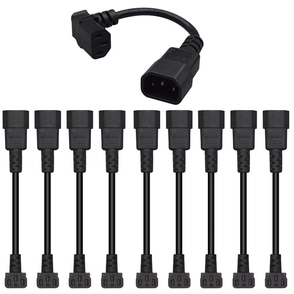 Strhowill Bulk 10 PCS 0.1M Server Power Cords, C14 to C13 Up Angle Plug 10A/250V, for High Density Rack PDU,Computer, LED displays, HDTVs, monitors and scanners