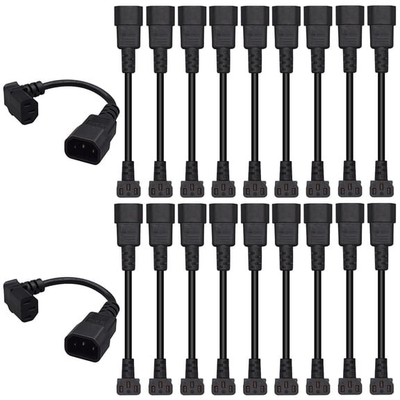 Strhowill Bulk 20 PCS 0.1M C14 to C13 90 Degree Power Cables, C14 3 Pin Male to C13 3 Pin Female Up Angle for Data Center Deployment and IT Infrastructure Projects