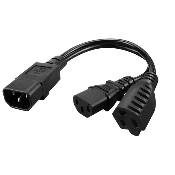Strhowill IEC 320 C14 to C13+5-15R Y Split Short Power Adapter Cord IEC 320 C14 Male to C13/Nema 5-15R Female Y Split Power Cord 0.32M/1FT