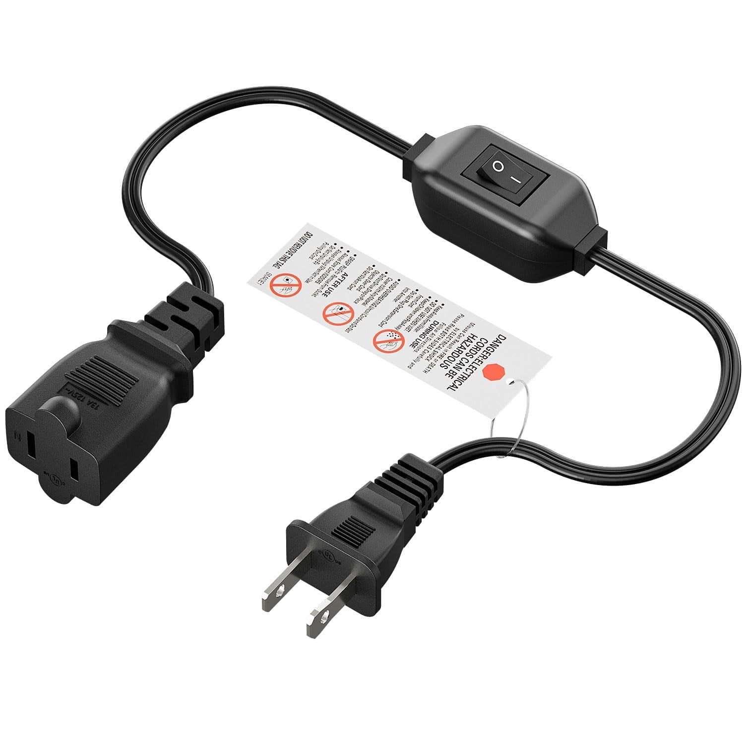 Strhowill Short 1-Foot (Black) On Off Switch Extension Cord,Nema 1-15P ...