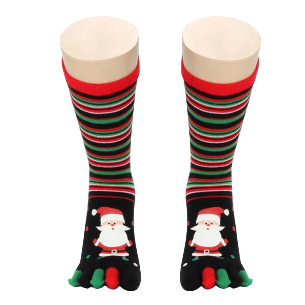 Stri Pair Five Fingers Socks Christmas Toe Socks Cartoon Santa