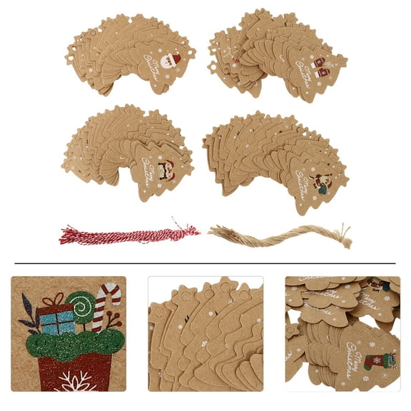 OUNONA 1Set Christmas Tree Tag Small Pendant for Gift Decoration Home Party 5Cm Khaki Paper