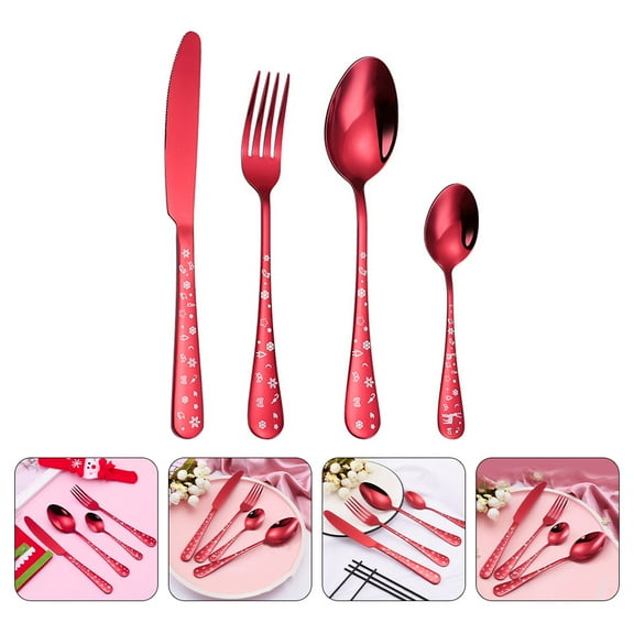 SASABAXI Red Cutlery Utensils Steel Set Cutlery Home Tableware 1Set 4Pcs