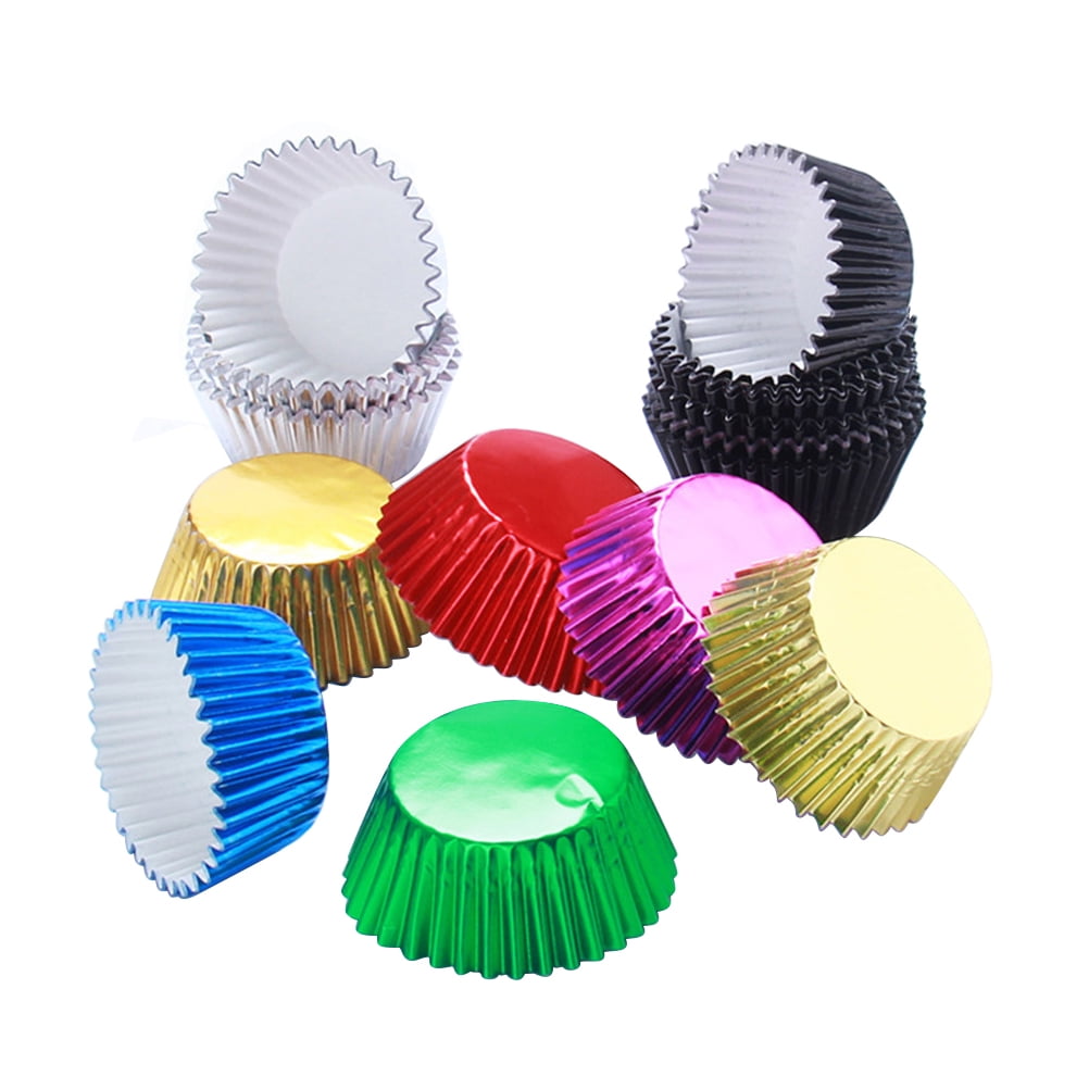 Stri 100pcs Aluminum Thickened Foil Cups Cupcake Liners Mini Cake Muffin Molds Baking Molds (Black)