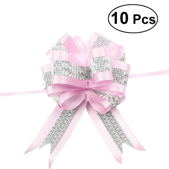 Stri 10pcs Bow Ribbon Gift Present Wrapping Tie Ribbon Bow for Wedding Birthday (Pink)