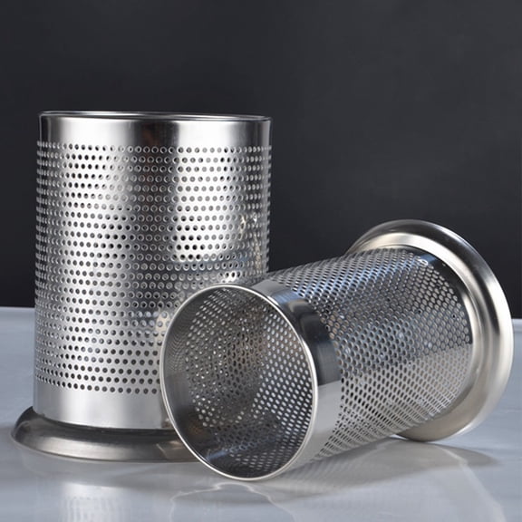 17x12cm Stainless Steel Utensil Organizer with Holey Base for Countertop Storage