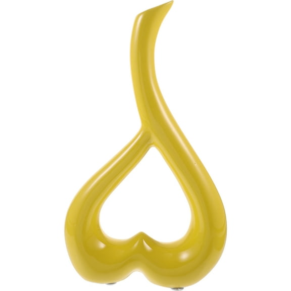 1pc Heart Shaped Ceramic Flower Vase Ornament for Home Decoration Yellow