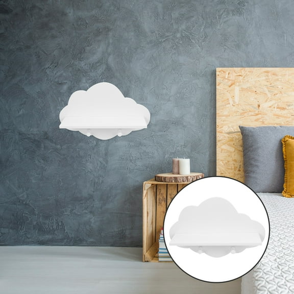 Stri 1pc Punch Free Wooden Cloud Shape Baffle Shelf Floating Shelf for Home (White)