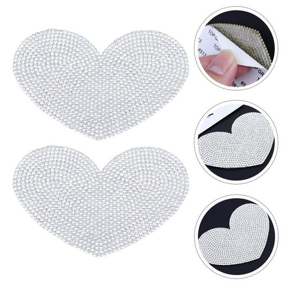 Stri 2 Pcs Pretty Heart Shape Rhinestone Stickers Decorative Decals for Clothes Bags