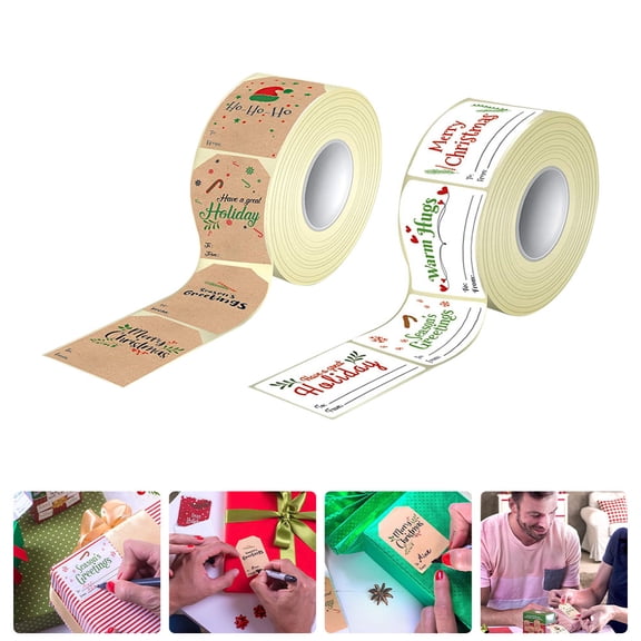 SASABAXI Adhesive Labels Christmas Stickers Multi-Colored Paper 2 Rolls 3.0x2.0x0.04In