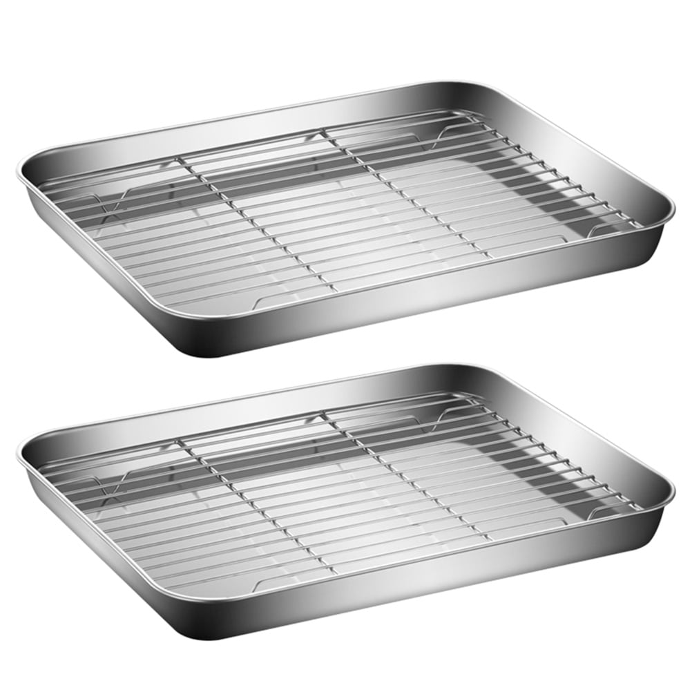 Stri 2 Sets Stainless Steel Fried Drain Nets Grill Storage Trays Baking