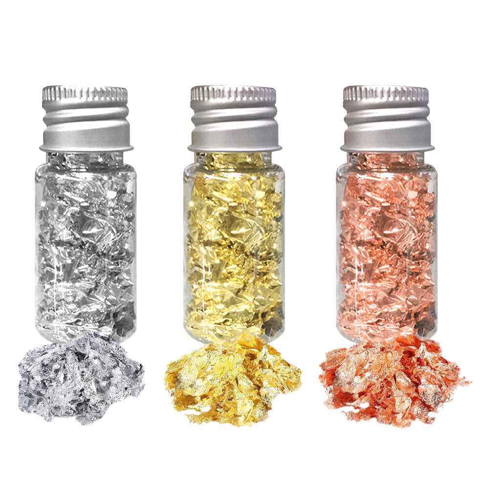 Stri 3 Bottles Gold Foil Flakes Glitter Foil Nail Art Stickers Decals