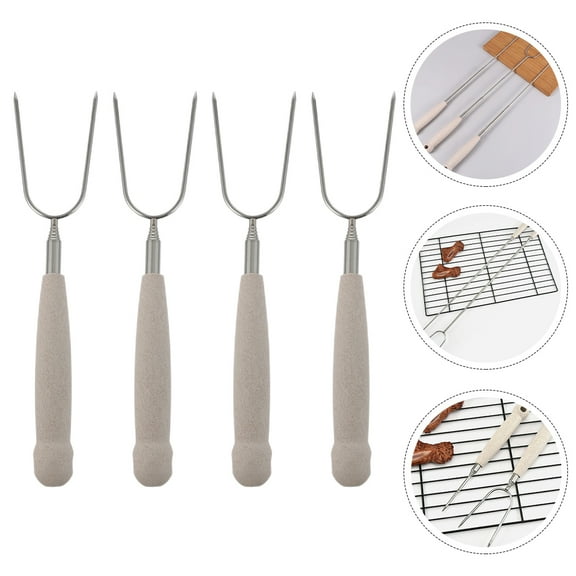 Stri 4Pcs Stainless Steel BBQ Fork U-shaped Grill Fork Roasting Meat Fork Outdoor BBQ Tool