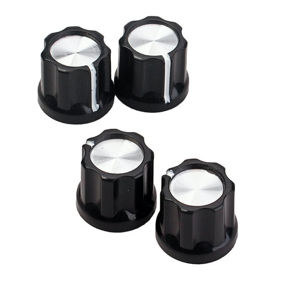 Stri 4pcs Black Silver Guitar Bass Amp Knob Buttons D-type Shaft Pot Knobs (Black)