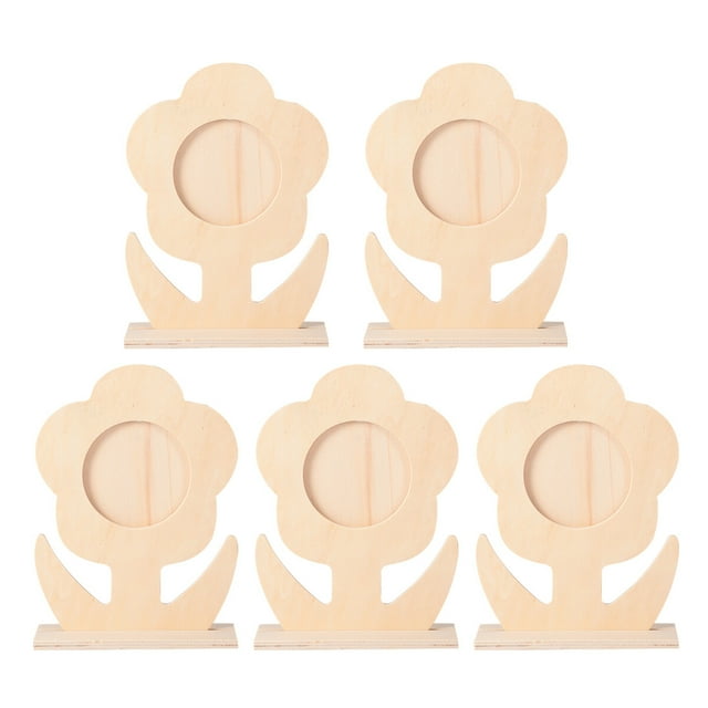 Stri 5PCS Flower Shape Photo Frame Wooden Picture Holder Self Painting