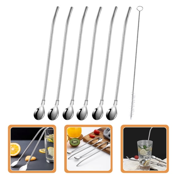 Stri 6Pcs Household Straw Spoons Multi-function Spoon Straws Convenient Stirring Spoons