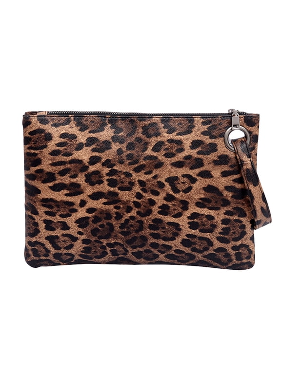 OUNONA Leopard Print Zipper Clutch Bag for Women, Pattern Envelope Purse, Fashionable Unique Wallet, Evening Wristlet Handbag
