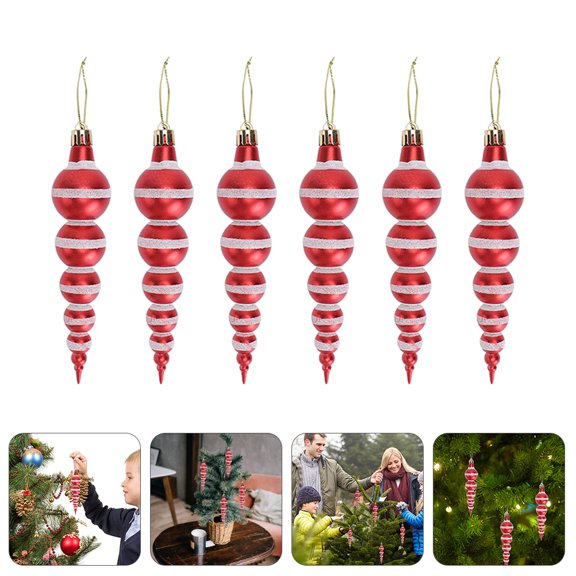 OUNONA 6Pcs Christmas Tree Assorted Color Gourd Shape Hanging Ball Ornaments for Home Holiday
