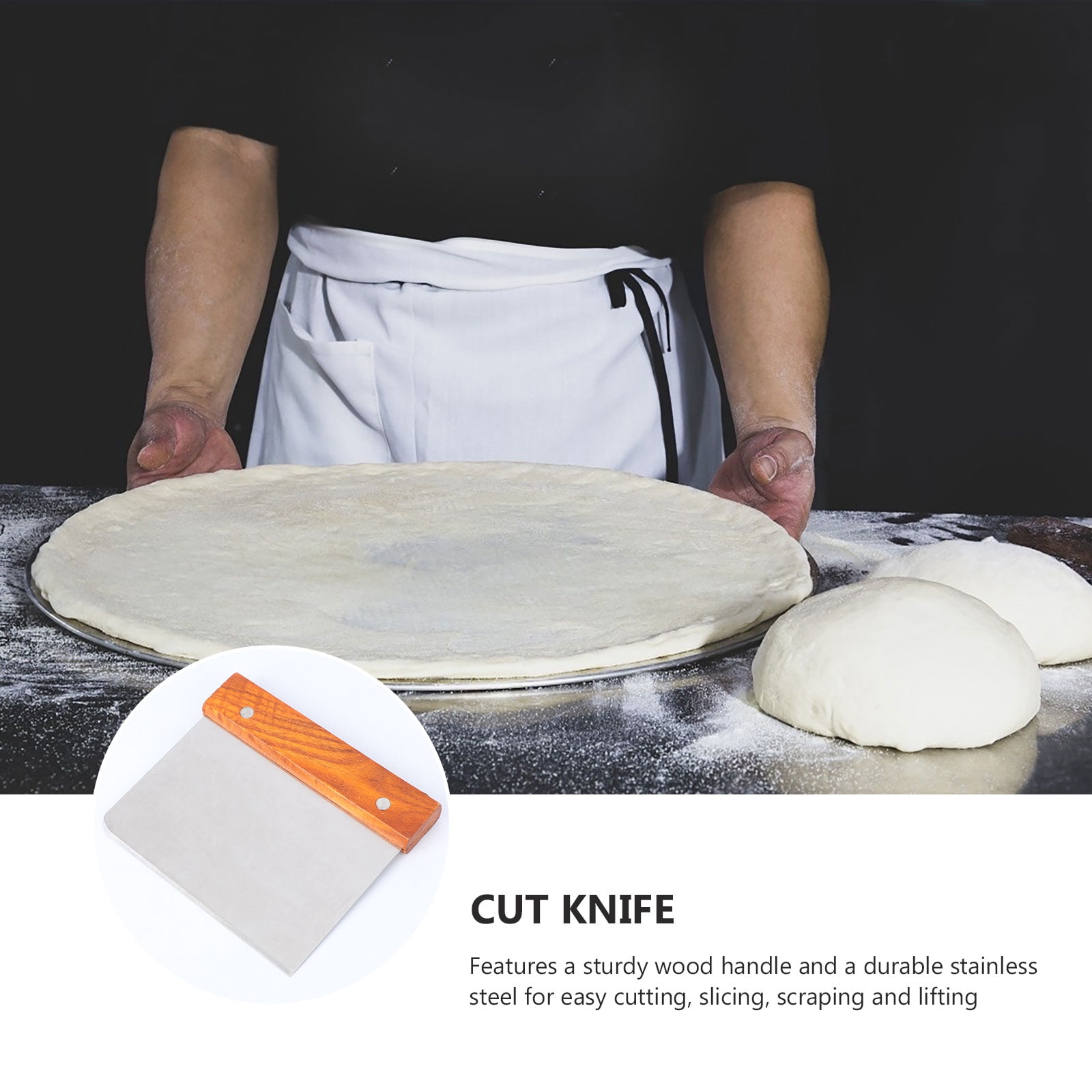 Stri Stainless Steel Dough Flour Powder Scraper Pizza Cutter Wood