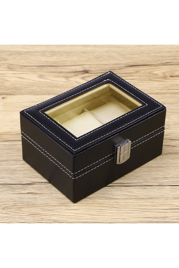 Durable Watch Box with Lock and Mirror for Safe Storage Black PU Grids Large Size