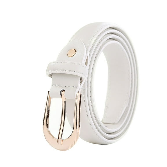 Stri Women PU Leather Belt Solid Color Pin Buckle Simple Waist Belts for Dress and Jeans Accessories (White)