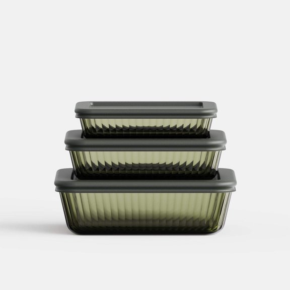 Genicook Stria Olive Rectangular Set (3 Containers)