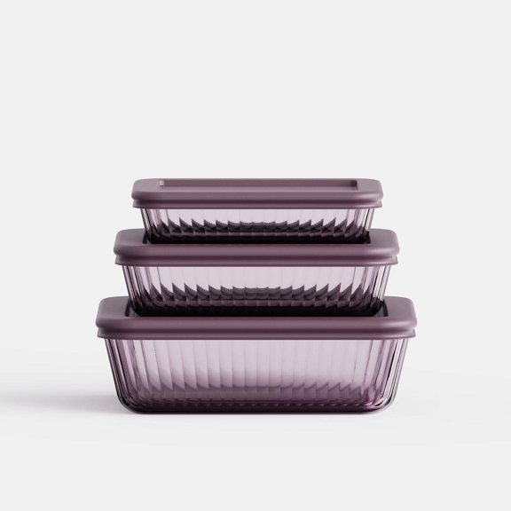 Genicook Stria Plum Rectangular Set (3 Containers)