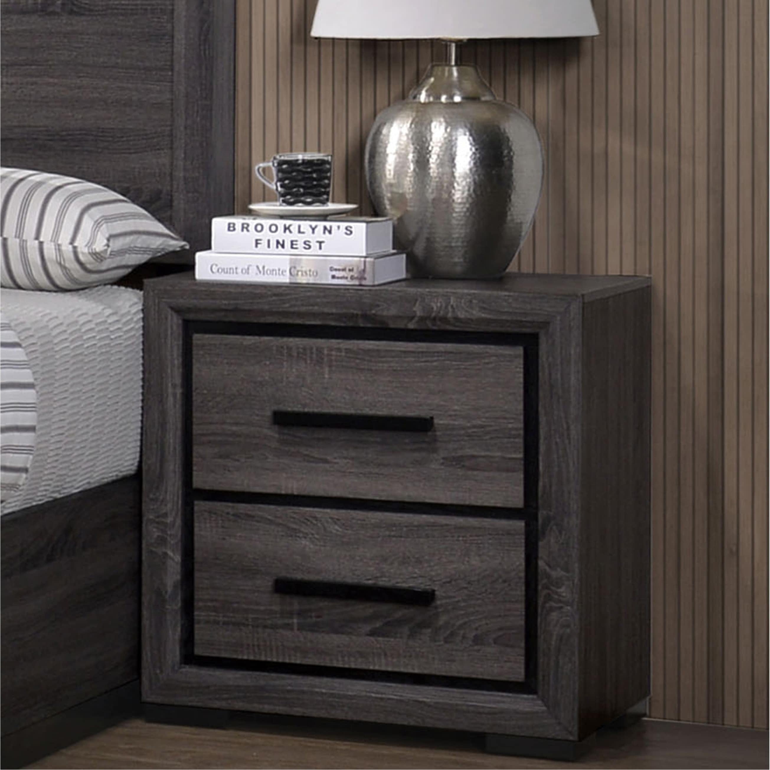 Strick & Bolton Rothwell Contemporary Grey Wood 2-Drawer Nightstand by ...