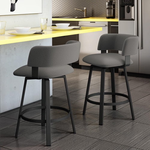 Strick & Bolton Round Swivel Low Back Bar Stool, Gray