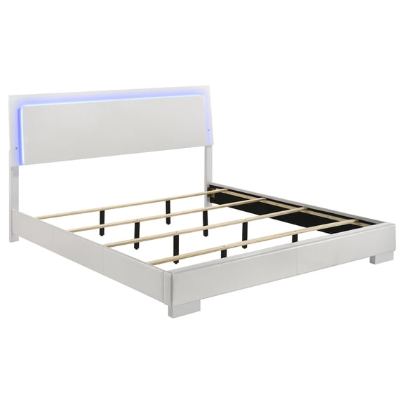 Strick & Bolton White High Gloss Panel Eastern King Bed with LED Lights