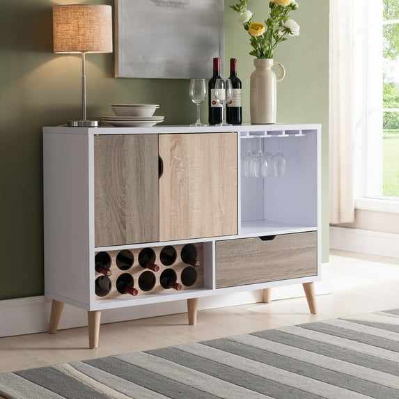 Strick Multi-Storage Wood Wine Rack, White and Light Oak