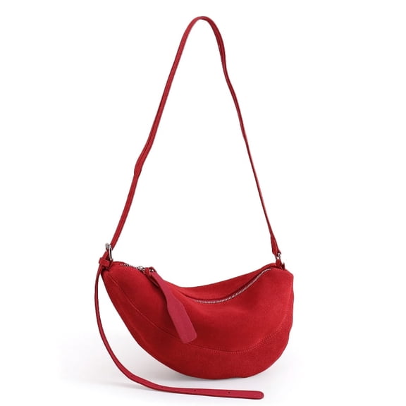 Strict Selection Autumn Crescent Saddle Bag Soft Green Red Matte Suede Cow Leather Women Crossbody Bag High-end Daily-use Purse