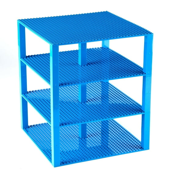 Strictly Briks 4 Pack Classic Stackable Baseplates 10x10 in, Building Bricks Plates with 32 x 32 Studs, Towers, Shelves, 100% Compatible with All Major Brands, 4 Plates & 30 Stackers, Blue